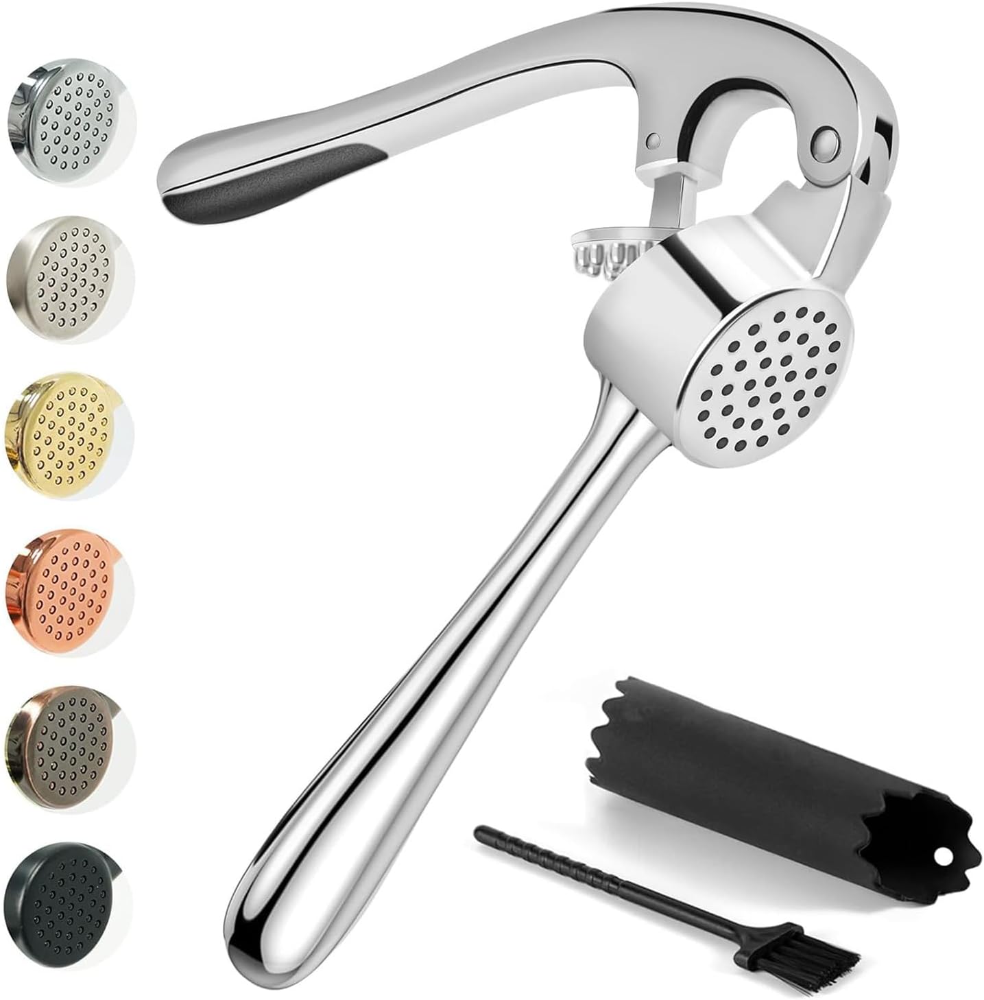 Premium Garlic Press, Garlic Mincer Set with Silicone Roller Peeler & Cleaning Brush, Easy to Squeeze and Clean, Rust Proof & Dishwasher Safe, Professional Efficient Ginger Crusher