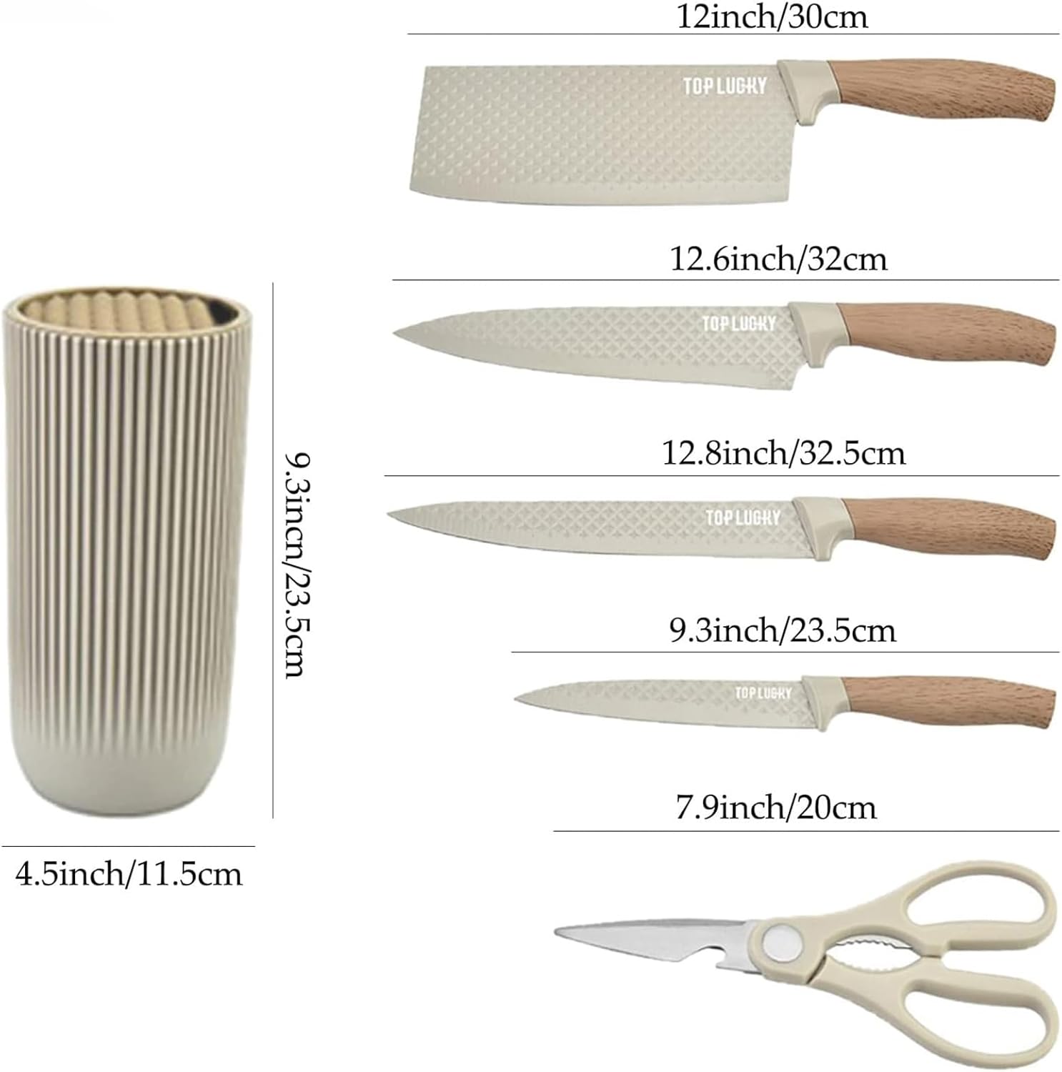 Kitchen Knife Set, 6-Pieces Khaki Sharp Knife Set for Kitchen, Non-stick Non-slip Stainless Steel Chef Knife Set with Universal Knife Block Suitable for Home Restaurant (Khaki)