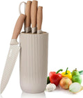 Kitchen Knife Set, 6-Pieces Khaki Sharp Knife Set for Kitchen, Non-stick Non-slip Stainless Steel Chef Knife Set with Universal Knife Block Suitable for Home Restaurant (Khaki)