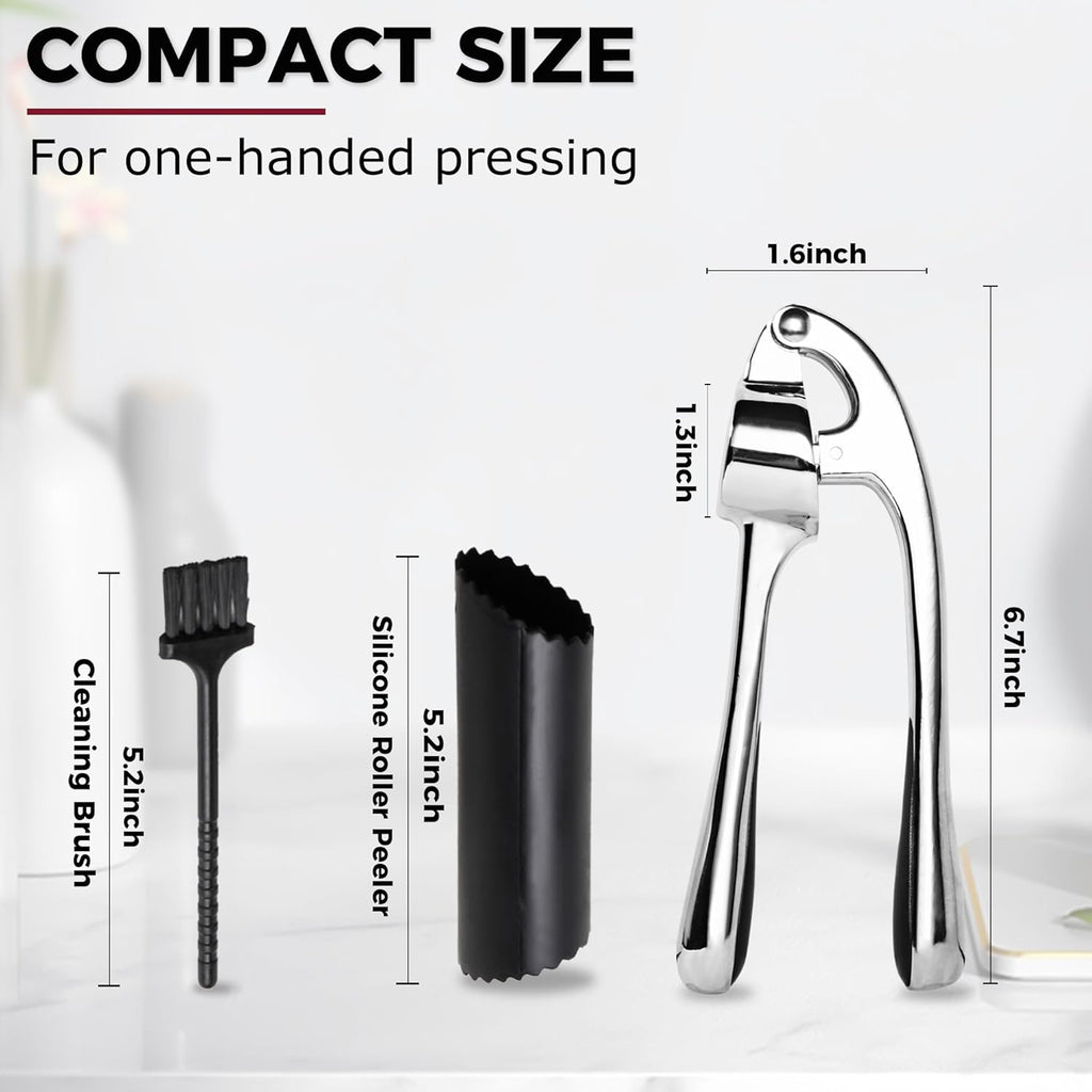 Premium Garlic Press, Garlic Mincer Set with Silicone Roller Peeler & Cleaning Brush, Easy to Squeeze and Clean, Rust Proof & Dishwasher Safe, Professional Efficient Ginger Crusher