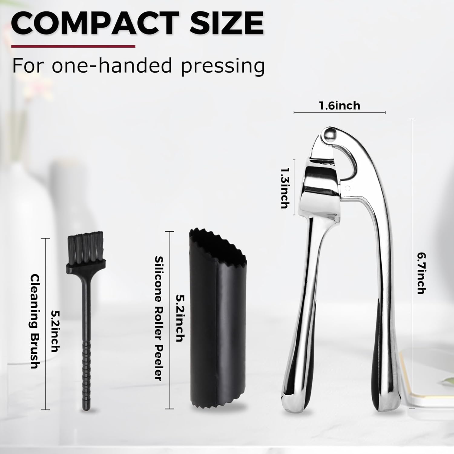 Premium Garlic Press, Garlic Mincer Set with Silicone Roller Peeler & Cleaning Brush, Easy to Squeeze and Clean, Rust Proof & Dishwasher Safe, Professional Efficient Ginger Crusher