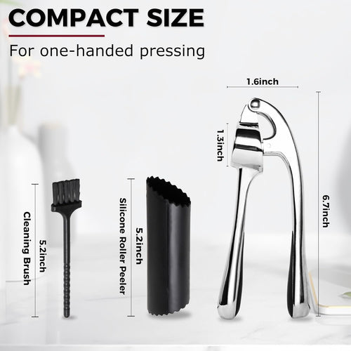 Premium Garlic Press, Garlic Mincer Set with Silicone Roller Peeler & Cleaning Brush, Easy to Squeeze and Clean, Rust Proof & Dishwasher Safe, Professional Efficient Ginger Crusher
