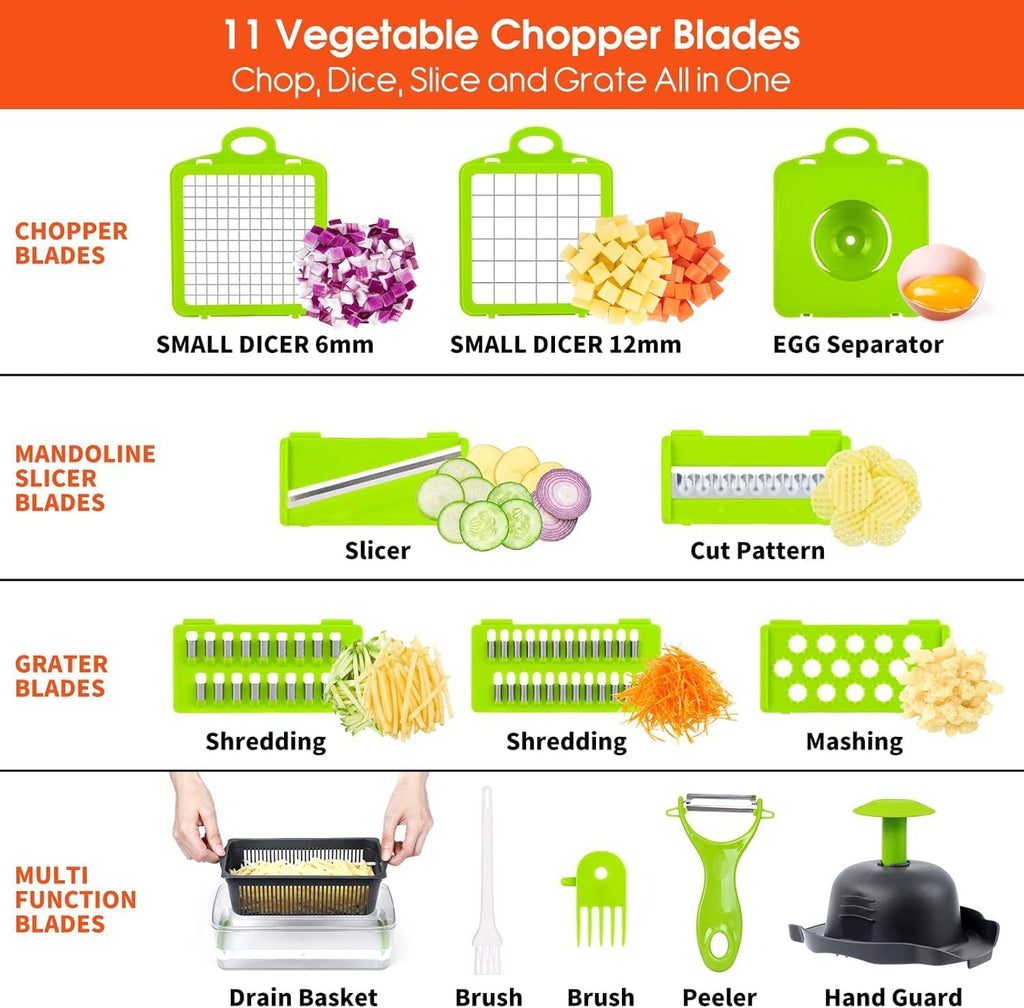 Vegetable Chopper, Pro Onion Chopper, 14 in 1Multifunctional Food Chopper, Kitchen Vegetable Slicer Dicer Cutter,Veggie Chopper With 8 Blades,Carrot and Garlic Chopper With Container (Grey)