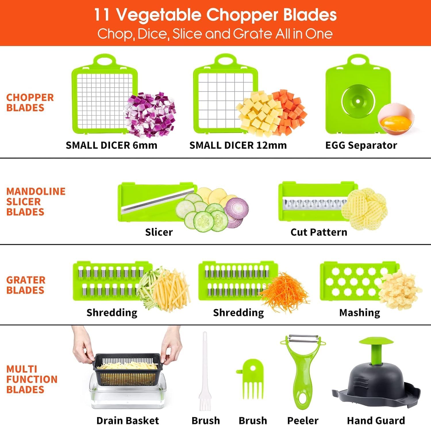 Vegetable Chopper, Pro Onion Chopper, 14 in 1Multifunctional Food Chopper, Kitchen Vegetable Slicer Dicer Cutter,Veggie Chopper With 8 Blades,Carrot and Garlic Chopper With Container (Grey)