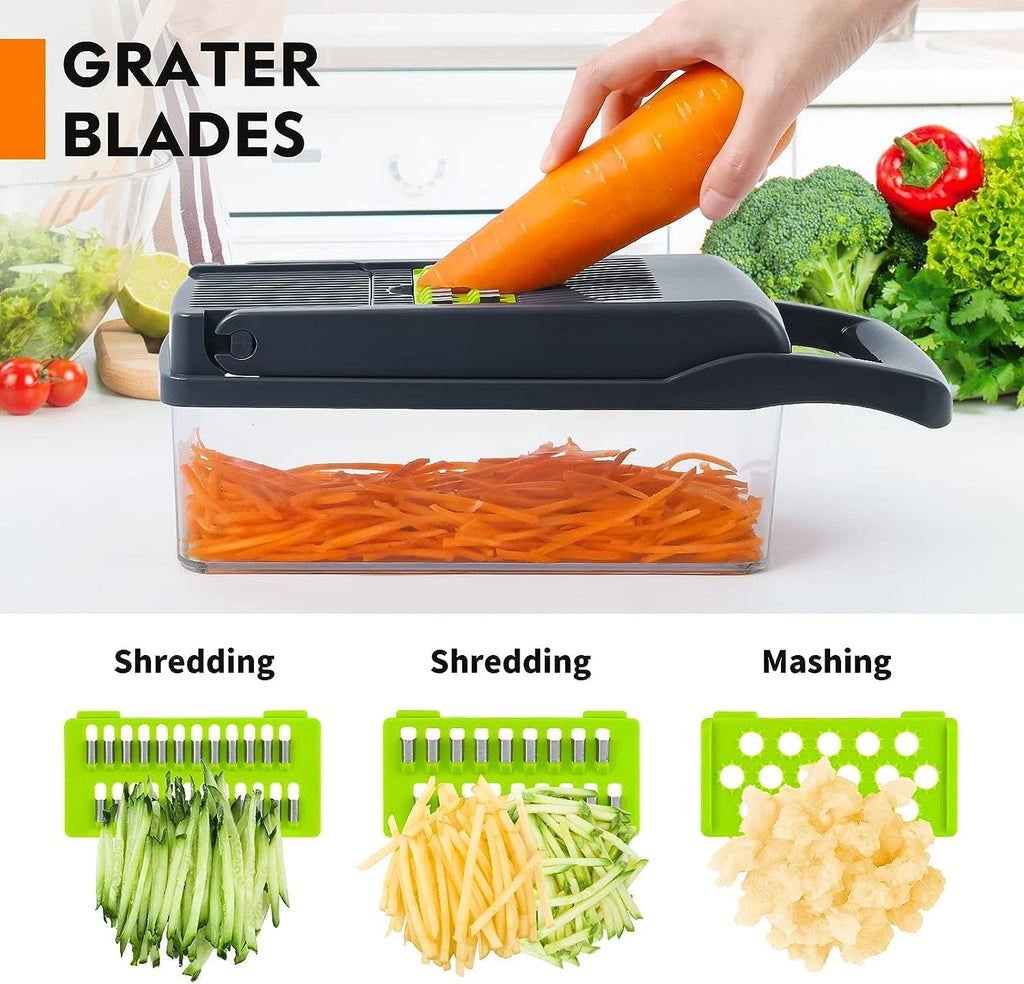 Vegetable Chopper, Pro Onion Chopper, 14 in 1Multifunctional Food Chopper, Kitchen Vegetable Slicer Dicer Cutter,Veggie Chopper With 8 Blades,Carrot and Garlic Chopper With Container (Grey)