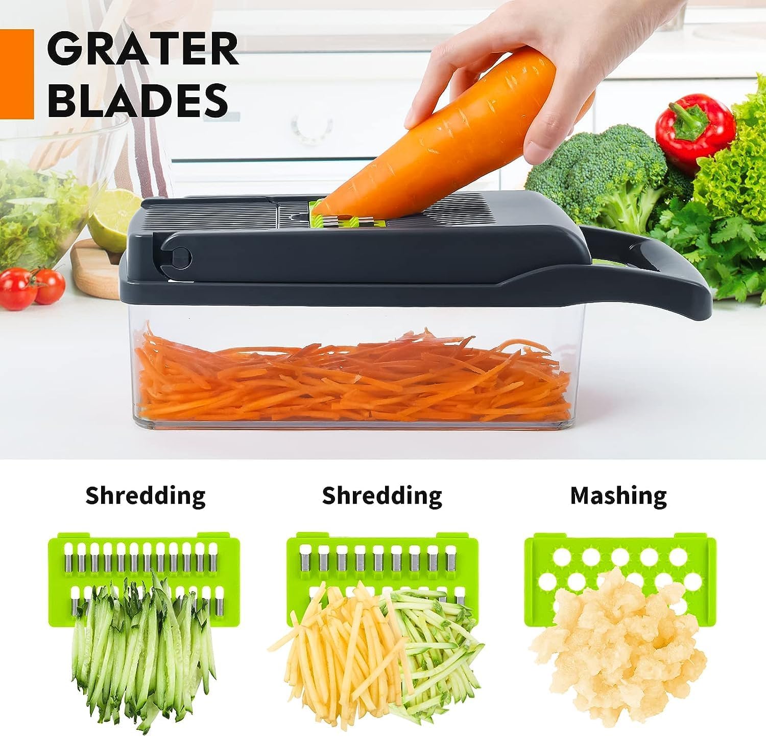 Vegetable Chopper, Pro Onion Chopper, 14 in 1Multifunctional Food Chopper, Kitchen Vegetable Slicer Dicer Cutter,Veggie Chopper With 8 Blades,Carrot and Garlic Chopper With Container (Grey)