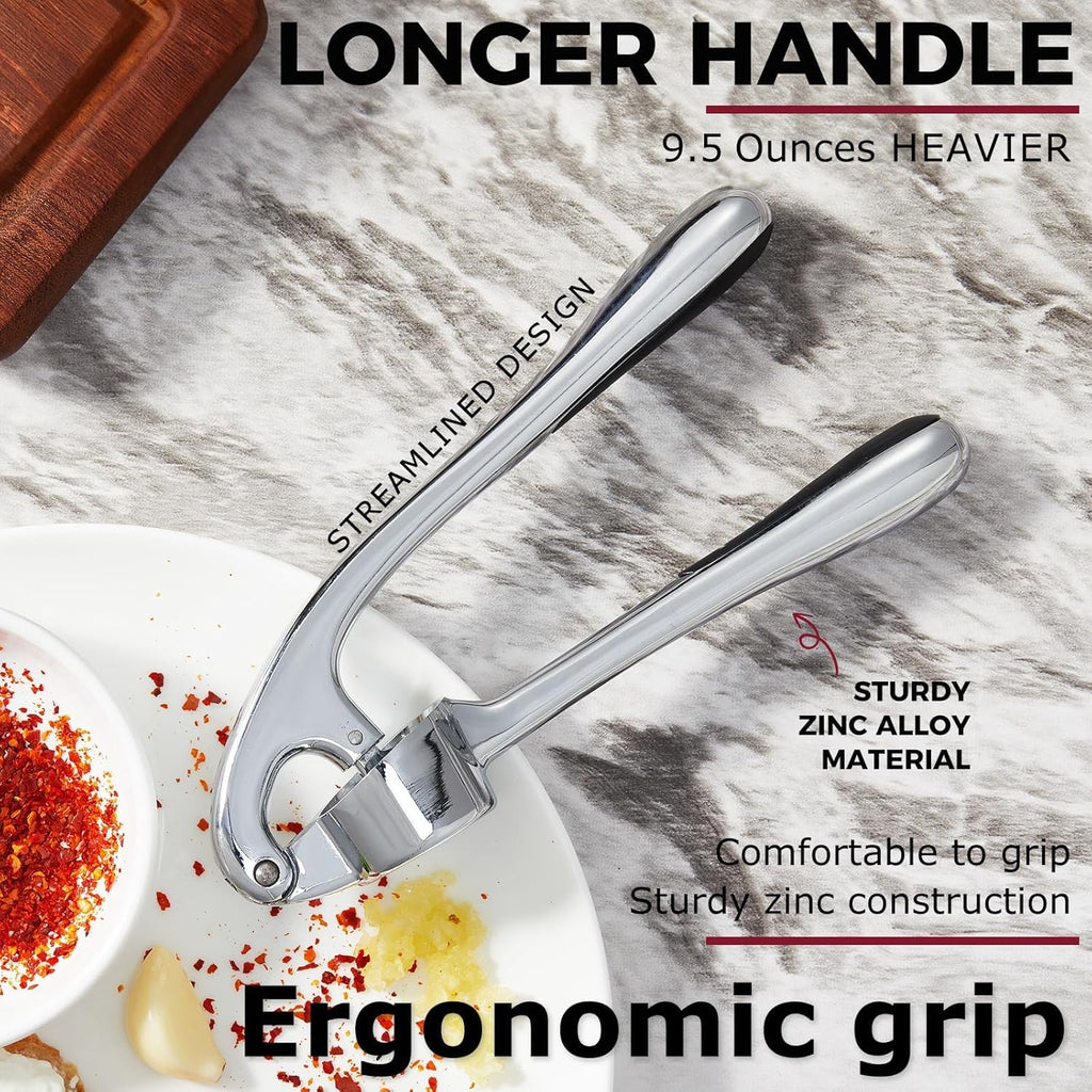 Premium Garlic Press, Garlic Mincer Set with Silicone Roller Peeler & Cleaning Brush, Easy to Squeeze and Clean, Rust Proof & Dishwasher Safe, Professional Efficient Ginger Crusher