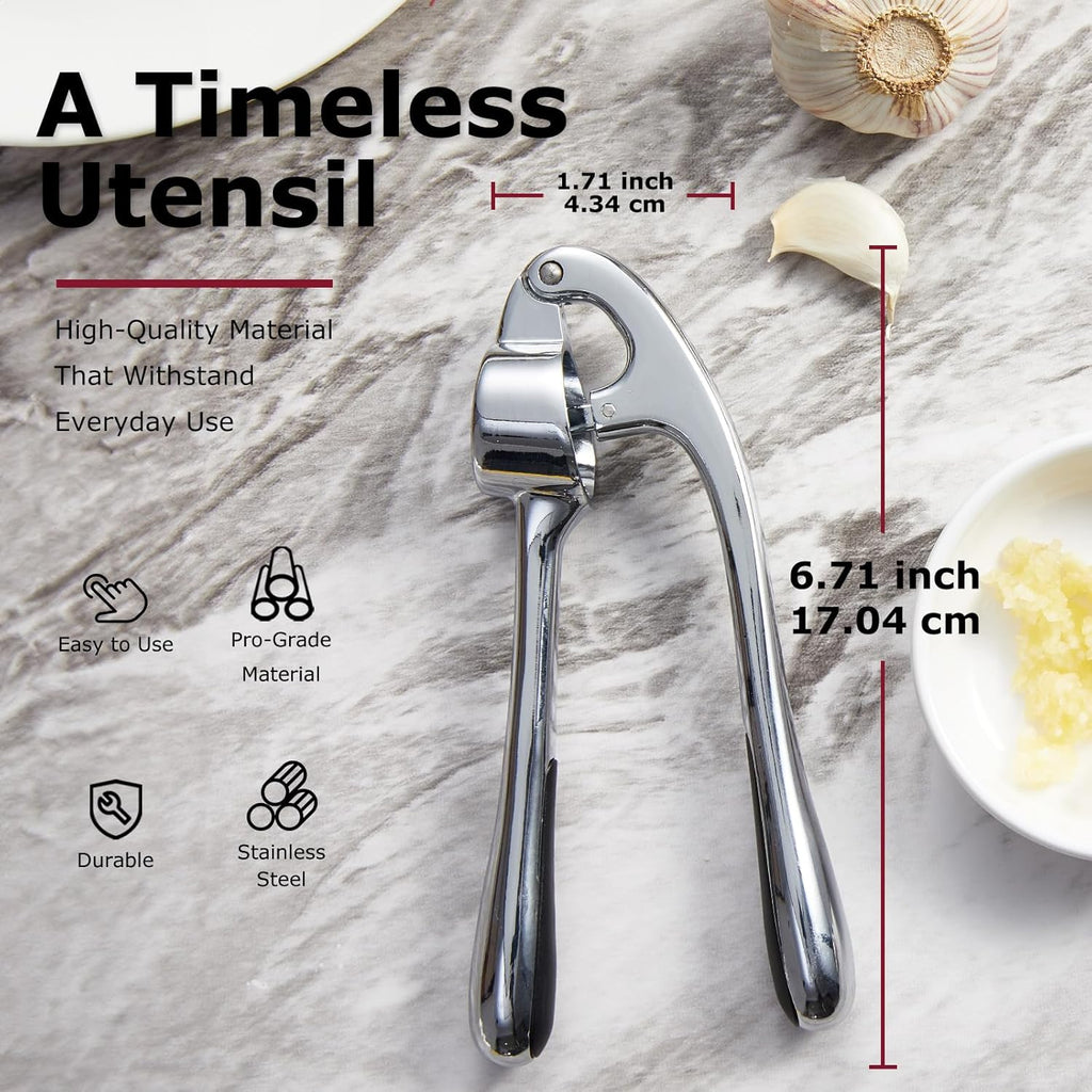 Premium Garlic Press, Garlic Mincer Set with Silicone Roller Peeler & Cleaning Brush, Easy to Squeeze and Clean, Rust Proof & Dishwasher Safe, Professional Efficient Ginger Crusher